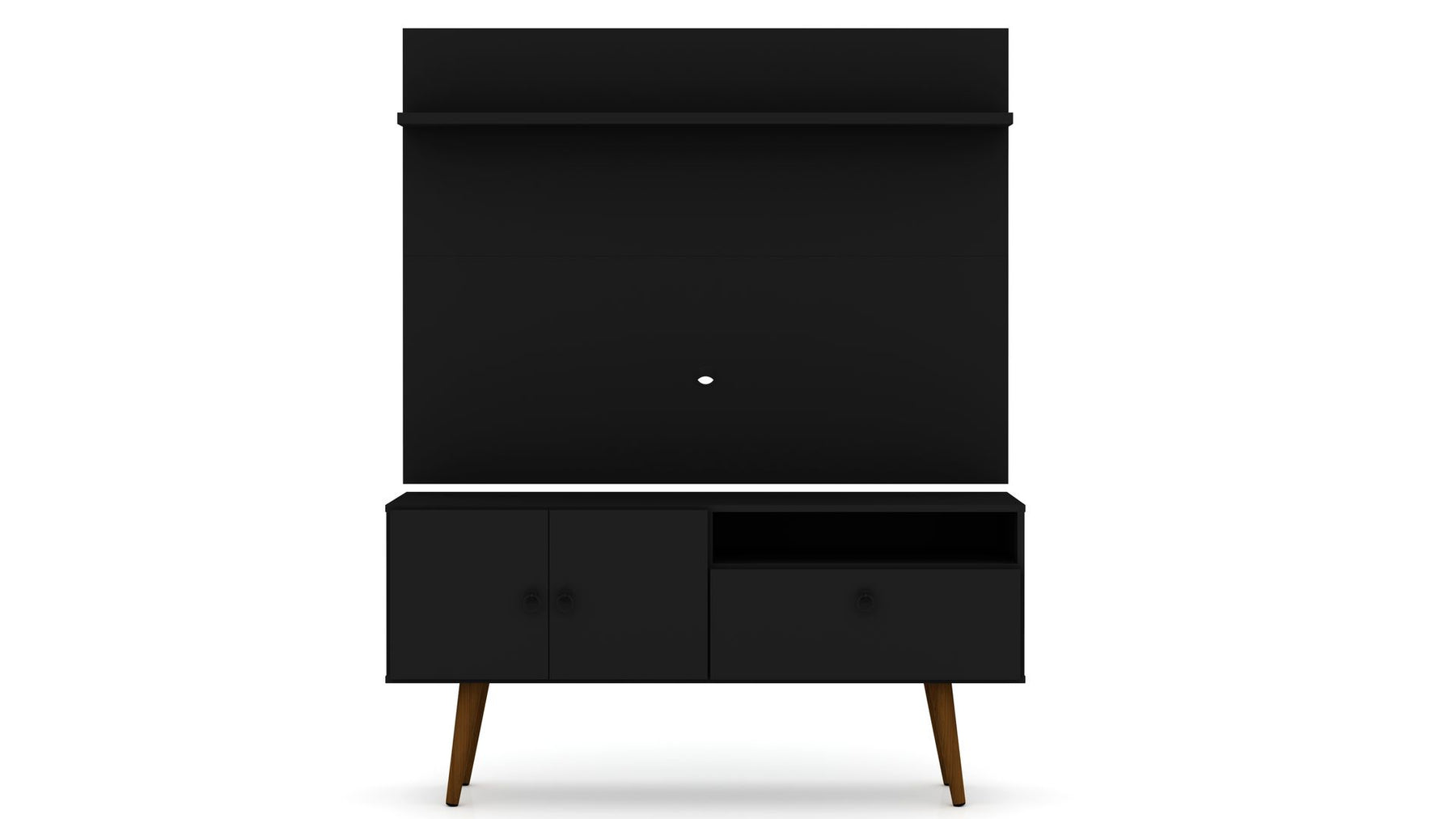 Manhattan Comfort Tribeca 53.94 Mid-Century Modern TV Stand and Panel with Media and Display Shelves in BlackManhattan Comfort-Entertainment Center- - 1