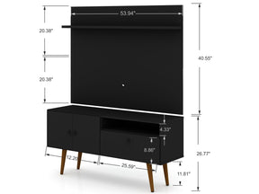 Manhattan Comfort Tribeca 53.94 Mid-Century Modern TV Stand and Panel with Media and Display Shelves in Black