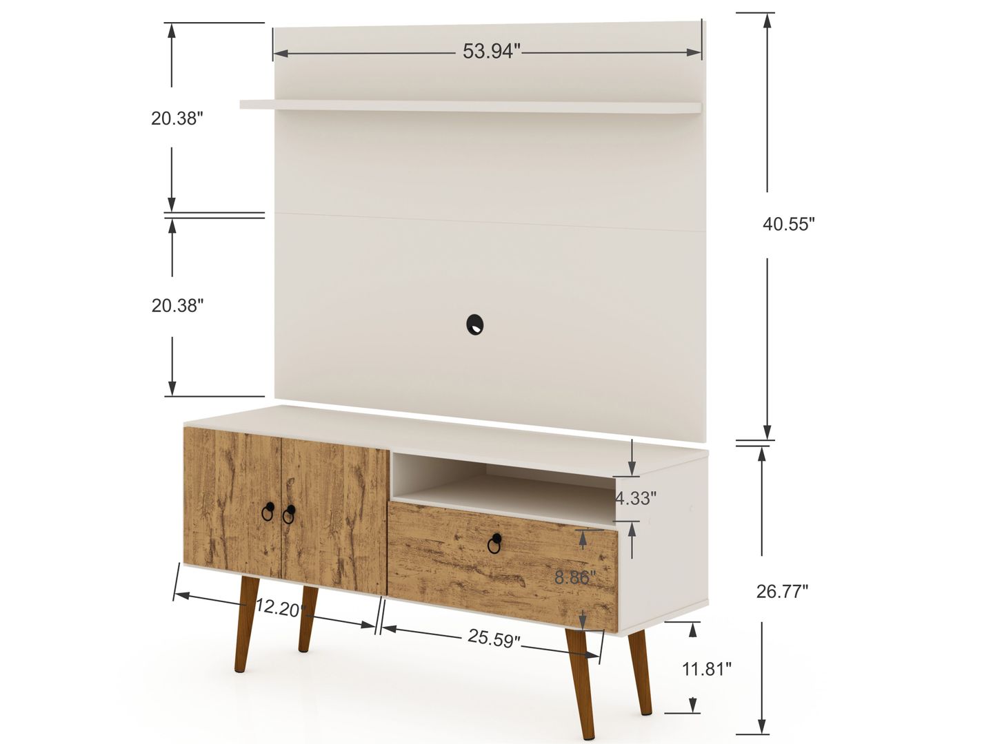 Manhattan Comfort Tribeca 53.94 Mid-Century Modern TV Stand and Panel with Media and Display Shelves in Off White and Nature