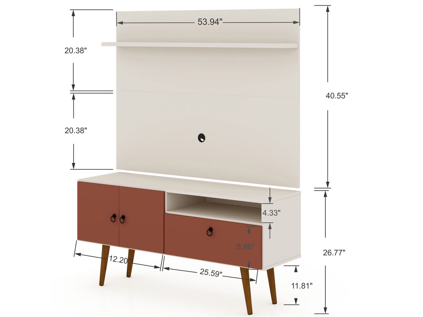 Manhattan Comfort Tribeca 53.94 Mid-Century Modern TV Stand and Panel with Media and Display Shelves in Off White and Terra Orange Pink