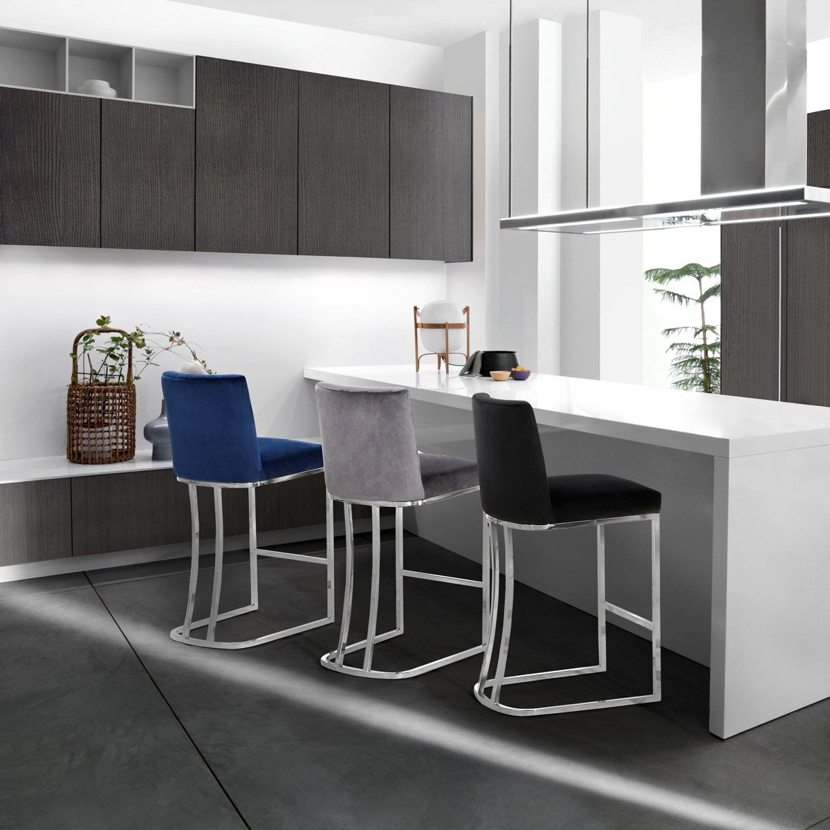 Meridian Furniture Heidi Grey Velvet Stool-Minimal & Modern