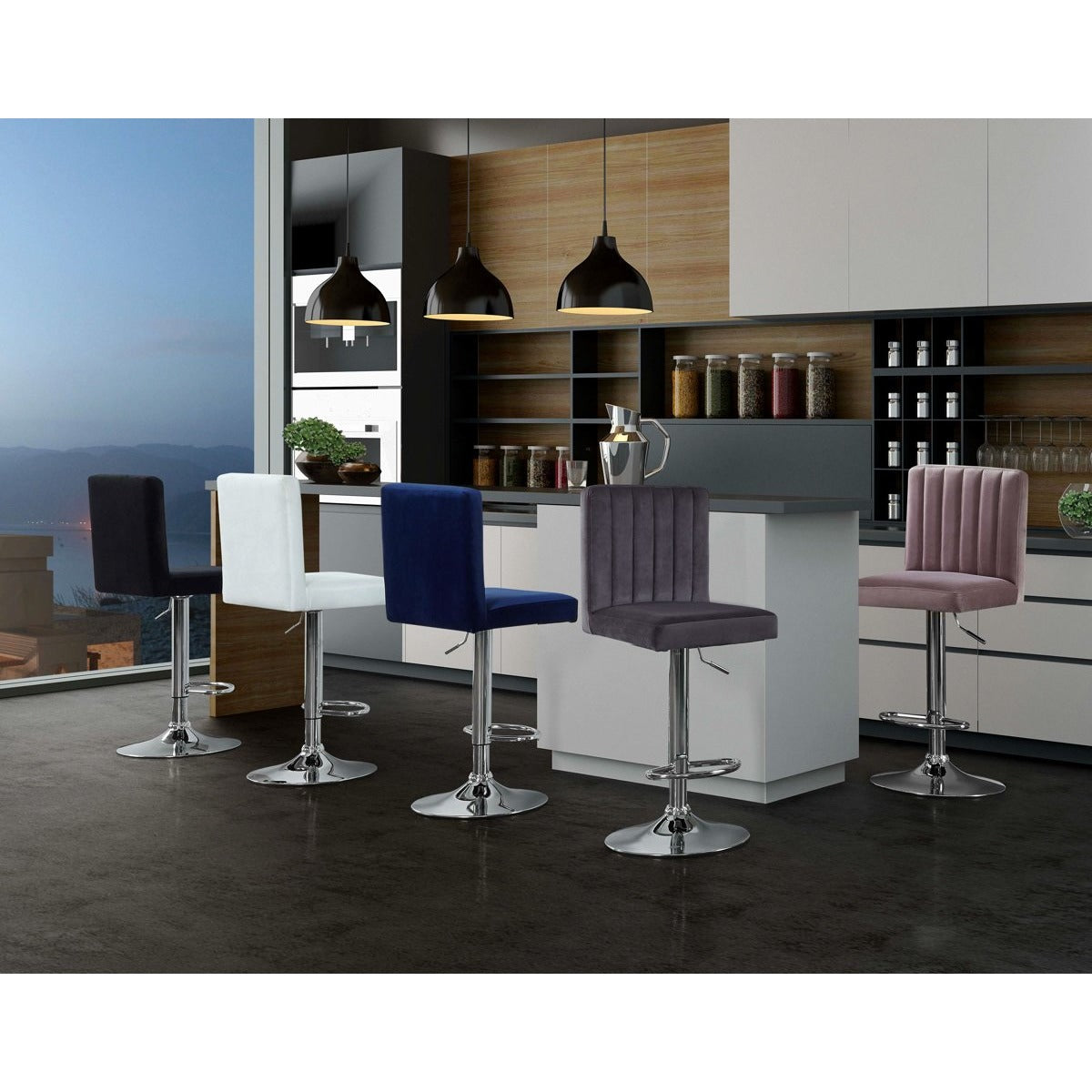 Meridian Furniture Joel Grey Velvet Adjustable Stool-Minimal & Modern