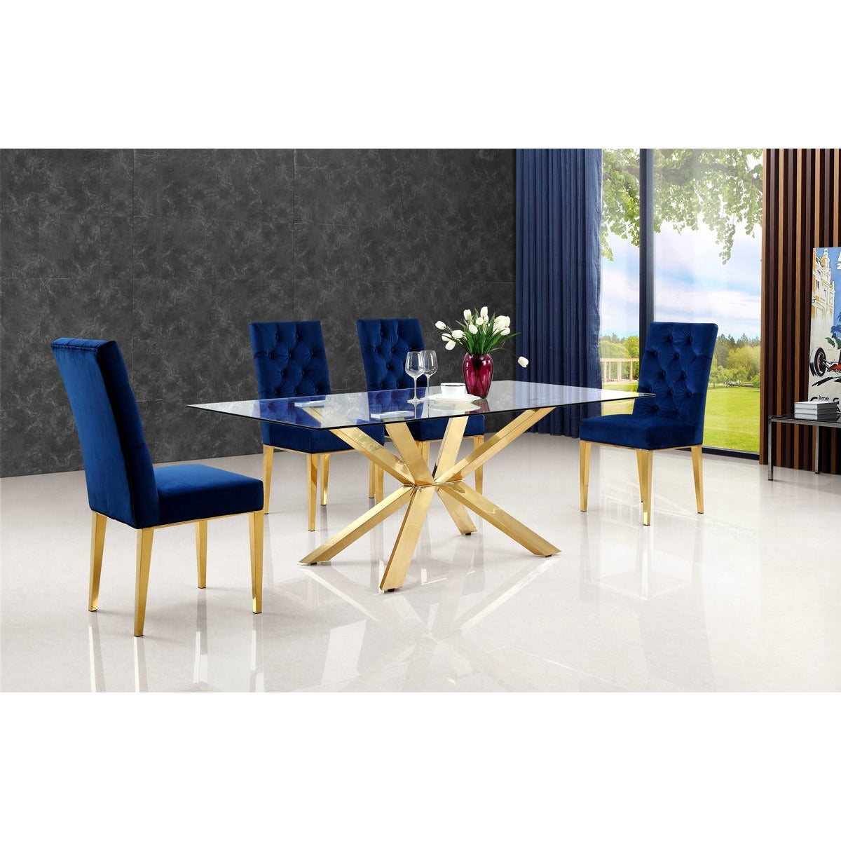 Meridian Furniture Capri Navy Velvet Dining Chair-Minimal & Modern