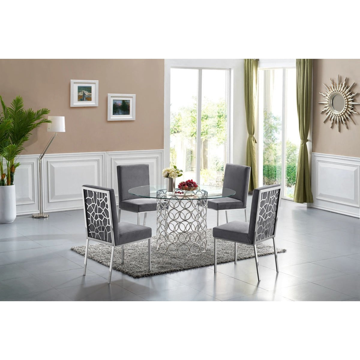 Meridian Furniture Opal Grey Velvet Dining Chair-Minimal & Modern