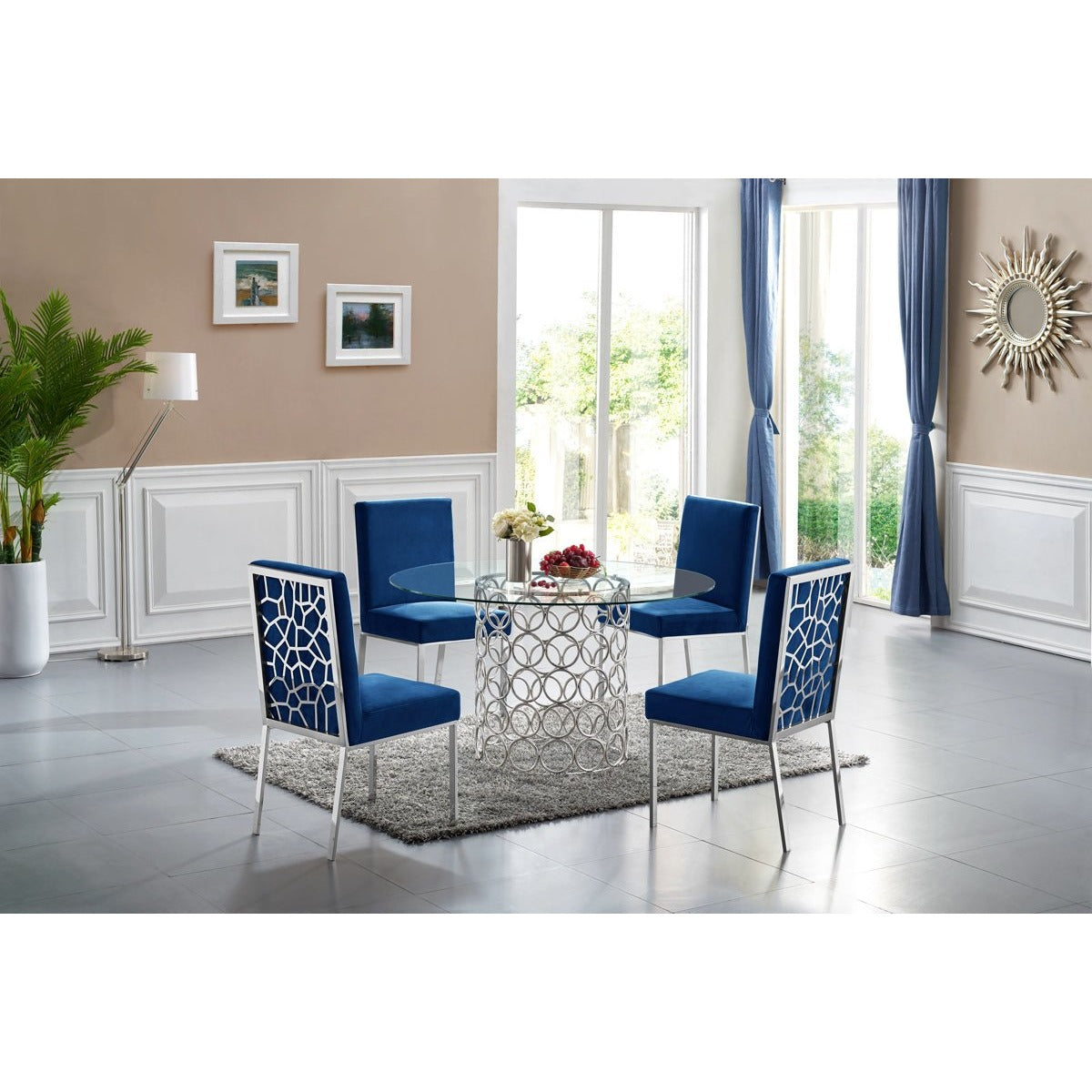 Meridian Furniture Opal Navy Velvet Dining Chair-Minimal & Modern