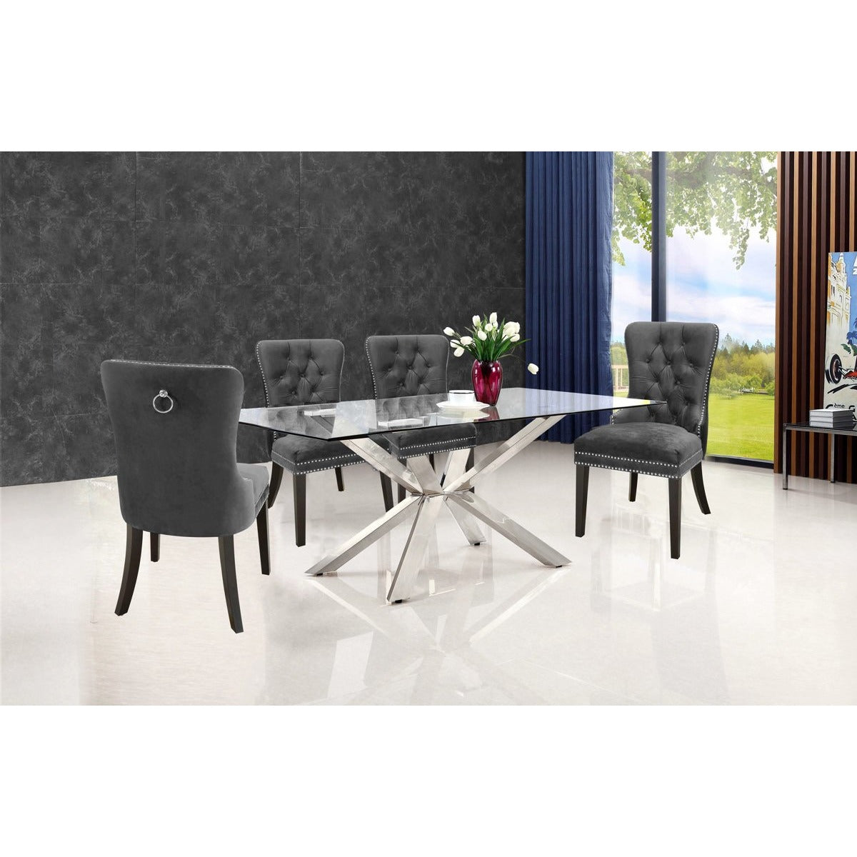 Meridian Furniture Nikki Grey Velvet Dining Chair-Minimal & Modern