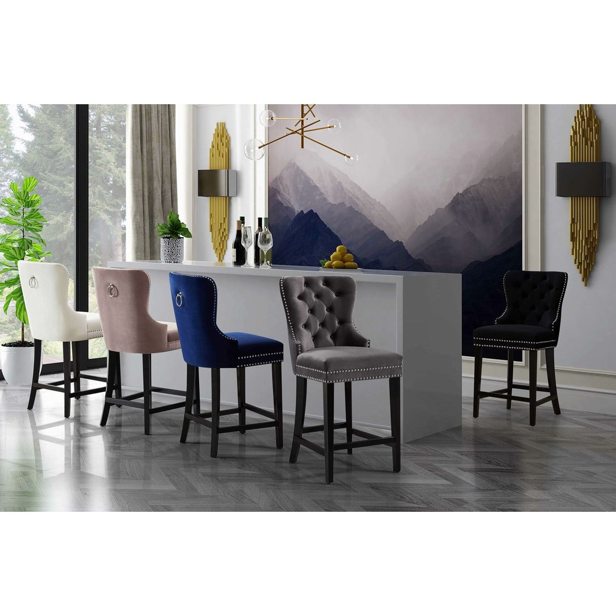 Meridian Furniture Nikki Navy Velvet Stool-Minimal & Modern