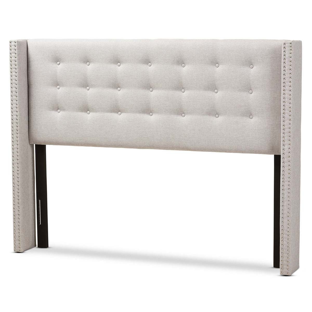 Baxton Studio Ginaro Modern And Contemporary Greyish Beige Fabric Button-Tufted Nail head King Size Winged Headboard Baxton Studio-Headboards-Minimal And Modern - 1