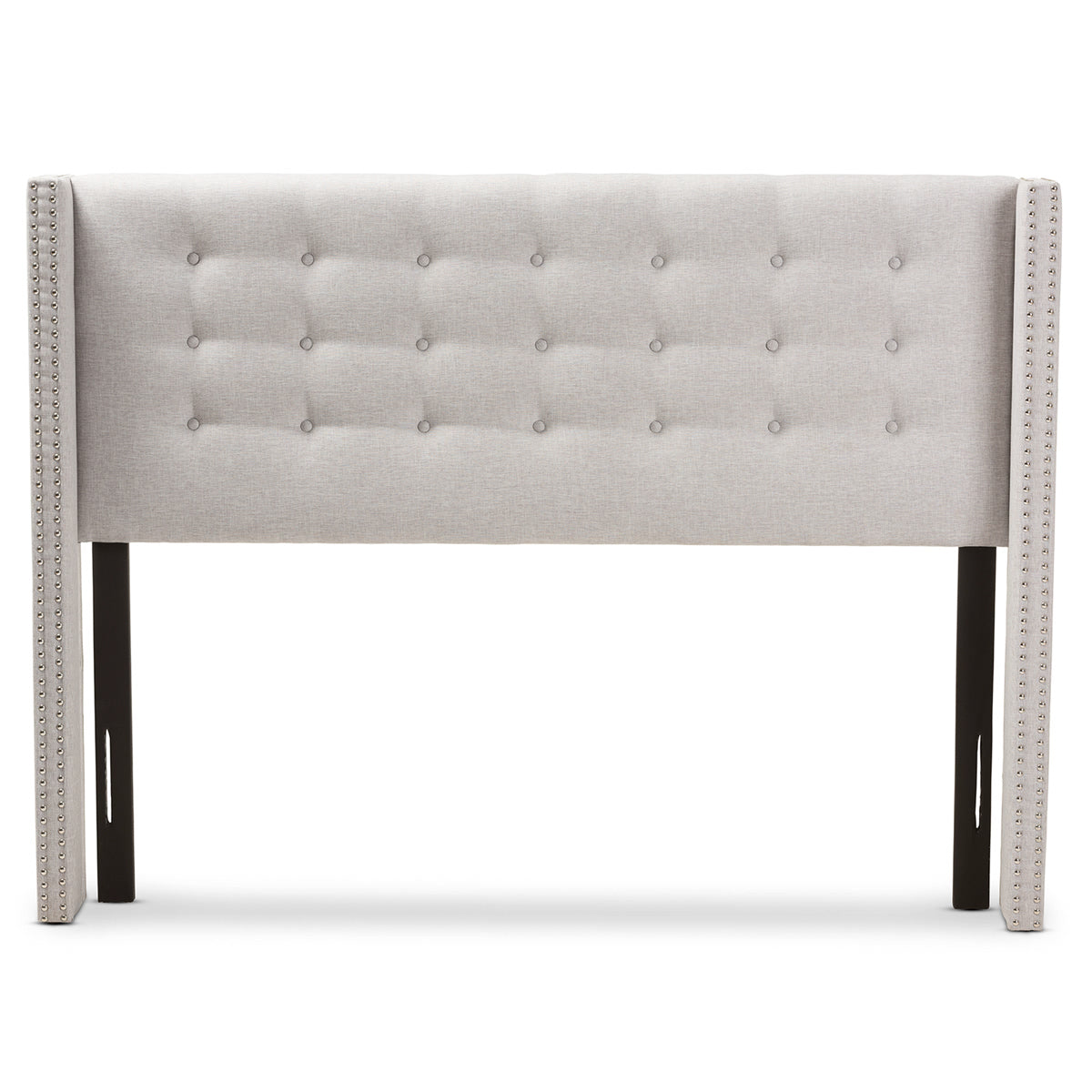 Baxton Studio Ginaro Modern And Contemporary Greyish Beige Fabric Button-Tufted Nail head Queen Size Winged Headboard Baxton Studio-Queen Headboard-Minimal And Modern - 3