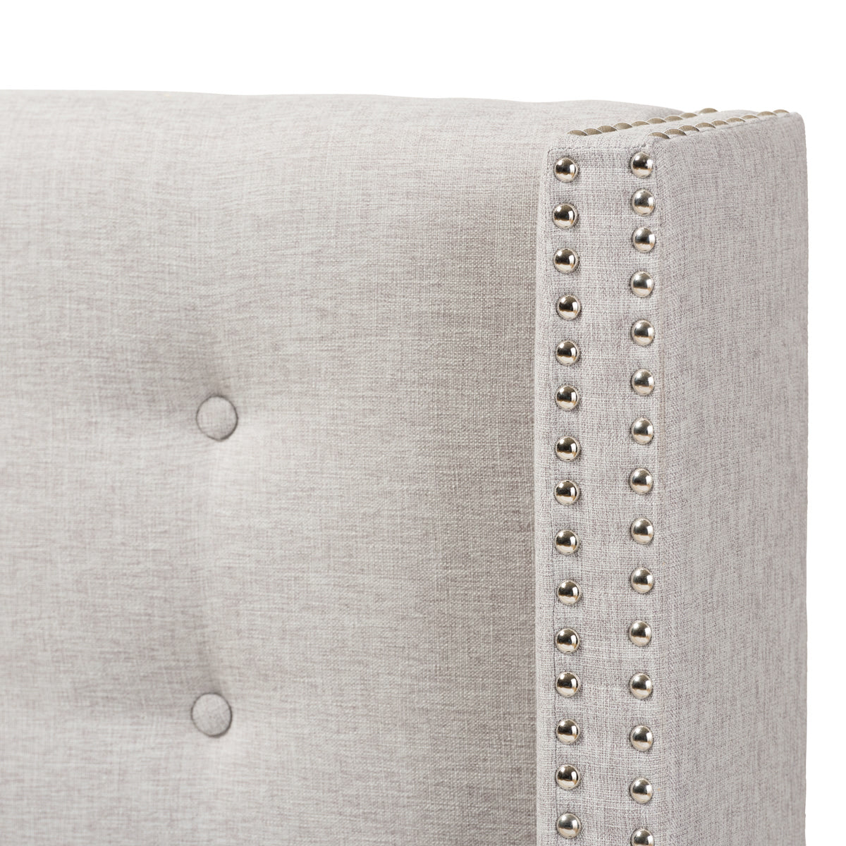 Baxton Studio Ginaro Modern And Contemporary Greyish Beige Fabric Button-Tufted Nail head King Size Winged Headboard Baxton Studio-Headboards-Minimal And Modern - 3