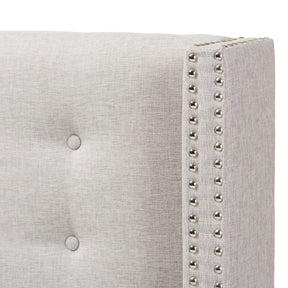 Baxton Studio Ginaro Modern And Contemporary Greyish Beige Fabric Button-Tufted Nail head King Size Winged Headboard Baxton Studio-Headboards-Minimal And Modern - 3