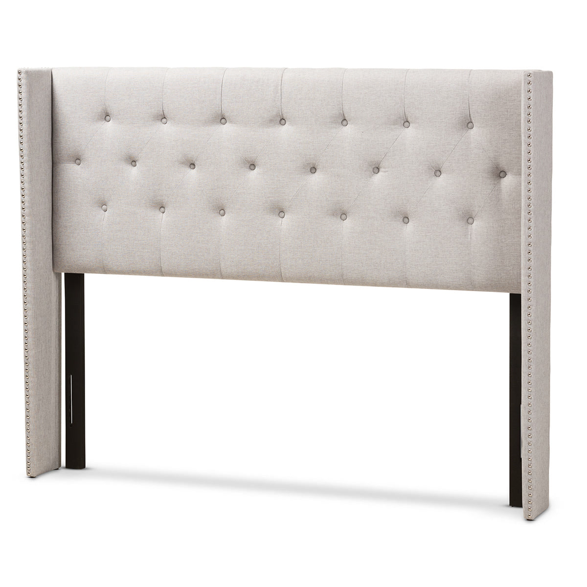 Baxton Studio Ally Modern And Contemporary Greyish Beige Fabric Button-Tufted Nail head King Size Winged Headboard Baxton Studio-King Headboard-Minimal And Modern - 2