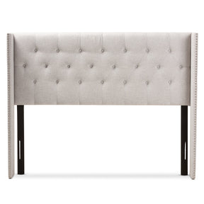 Baxton Studio Ally Modern And Contemporary Greyish Beige Fabric Button-Tufted Nail head King Size Winged Headboard Baxton Studio-King Headboard-Minimal And Modern - 3