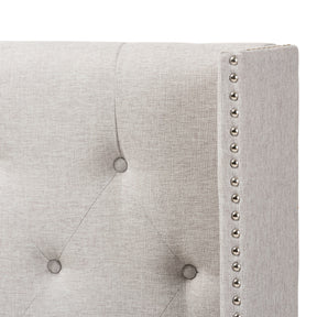 Baxton Studio Ally Modern And Contemporary Greyish Beige Fabric Button-Tufted Nail head King Size Winged Headboard Baxton Studio-King Headboard-Minimal And Modern - 4