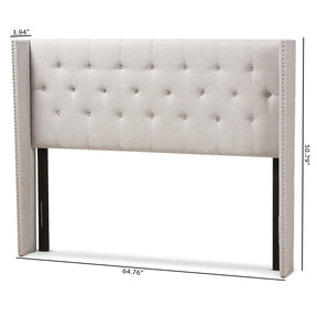 Baxton Studio Ally Modern And Contemporary Greyish Beige Fabric Button-Tufted Nail head King Size Winged Headboard Baxton Studio-King Headboard-Minimal And Modern - 6