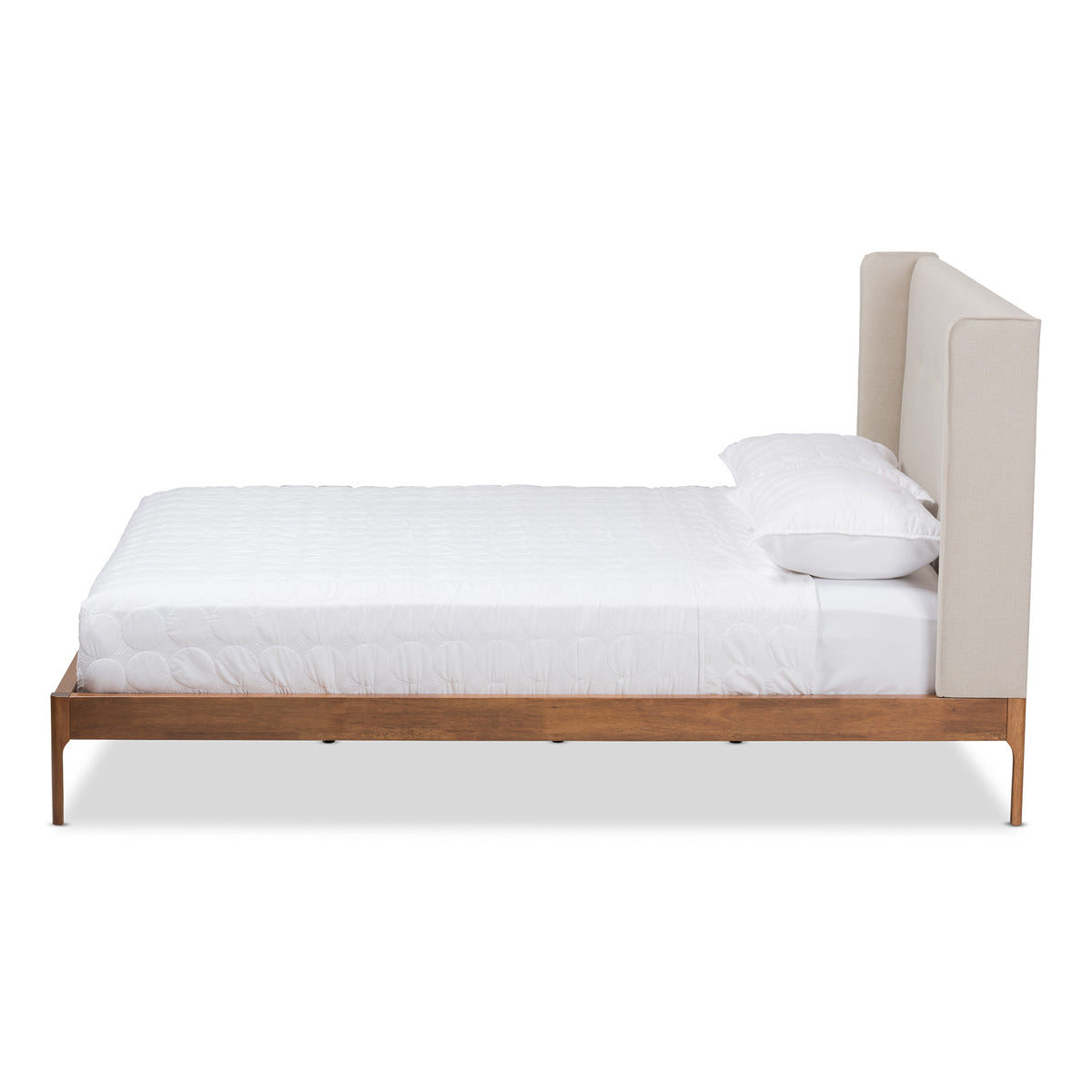 Baxton Studio Brooklyn Mid-Century Modern Walnut Wood Beige Fabric Full Size Platform Bed Baxton Studio-Full Bed-Minimal And Modern - 3