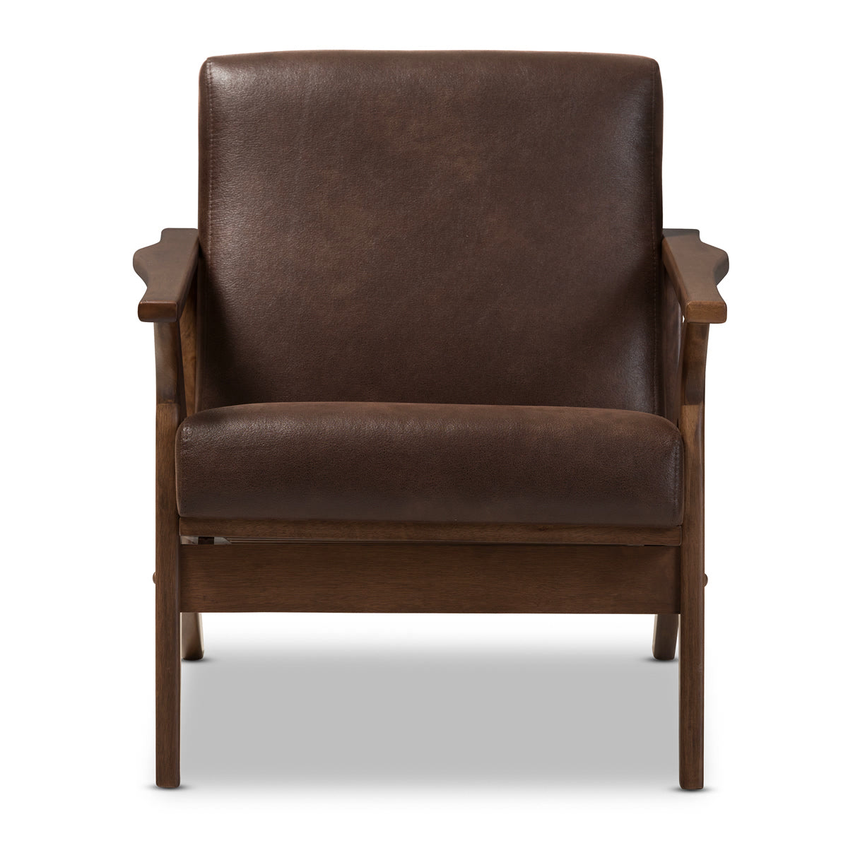 Baxton Studio Bianca Mid-Century Modern Walnut Wood Dark Brown Distressed Faux Leather Lounge Chair Baxton Studio-chairs-Minimal And Modern - 3