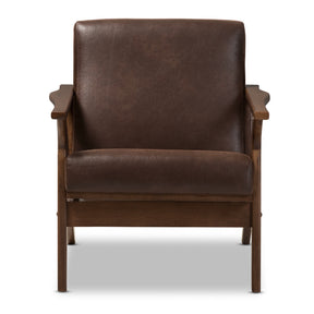 Baxton Studio Bianca Mid-Century Modern Walnut Wood Dark Brown Distressed Faux Leather Lounge Chair Baxton Studio-chairs-Minimal And Modern - 3