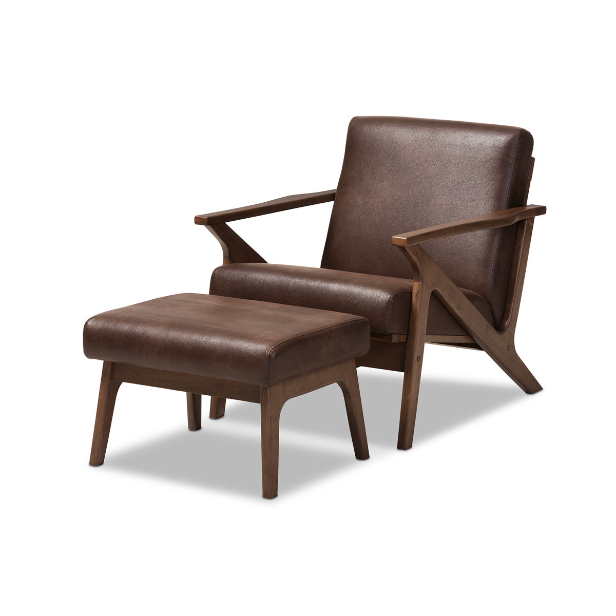Baxton Studio Bianca Mid-Century Modern Walnut Wood Dark Brown Distressed Faux Leather Lounge Chair And Ottoman Set Baxton Studio--Minimal And Modern - 2
