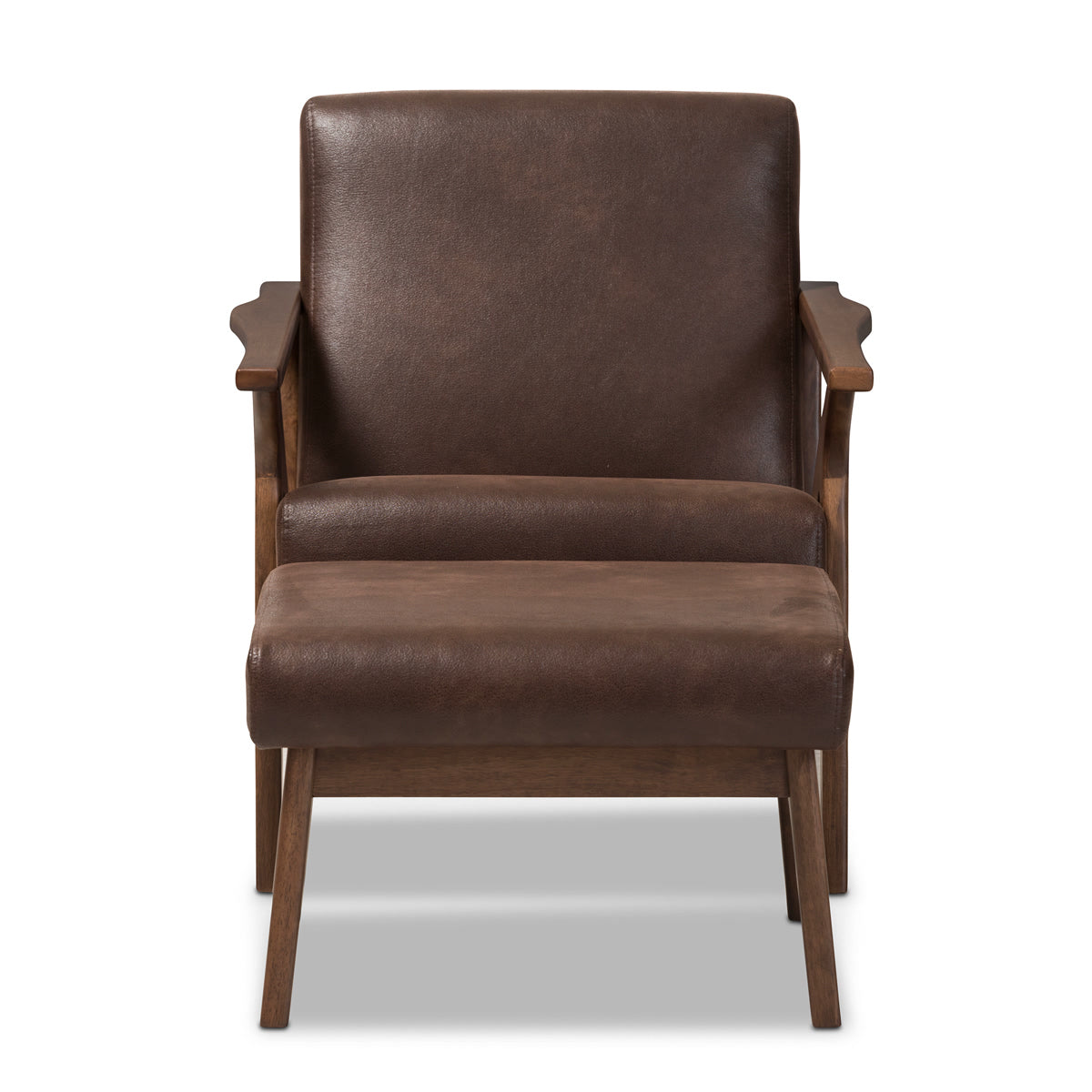 Baxton Studio Bianca Mid-Century Modern Walnut Wood Dark Brown Distressed Faux Leather Lounge Chair And Ottoman Set Baxton Studio--Minimal And Modern - 3