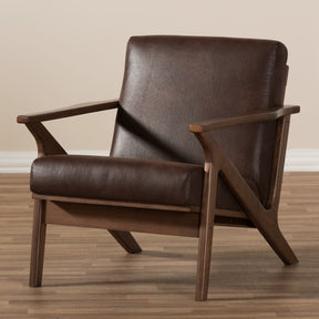 Baxton Studio Bianca Mid-Century Modern Walnut Wood Dark Brown Distressed Faux Leather Lounge Chair Baxton Studio-chairs-Minimal And Modern - 8
