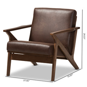 Baxton Studio Bianca Mid-Century Modern Walnut Wood Dark Brown Distressed Faux Leather Lounge Chair Baxton Studio-chairs-Minimal And Modern - 9