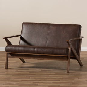 Baxton Studio Bianca Mid-Century Modern Walnut Wood Dark Brown Distressed Faux Leather 2-Seater Loveseat Baxton Studio-sofas-Minimal And Modern - 7