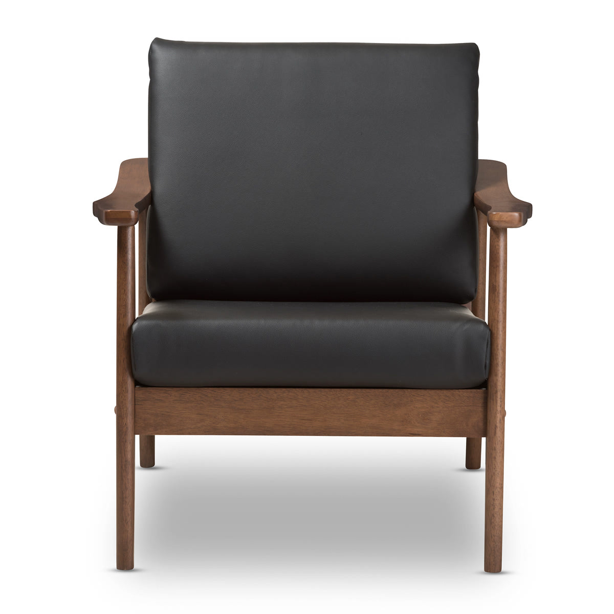Baxton Studio Venza Mid-Century Modern Walnut Wood Black Faux Leather Lounge Chair Baxton Studio-chairs-Minimal And Modern - 3
