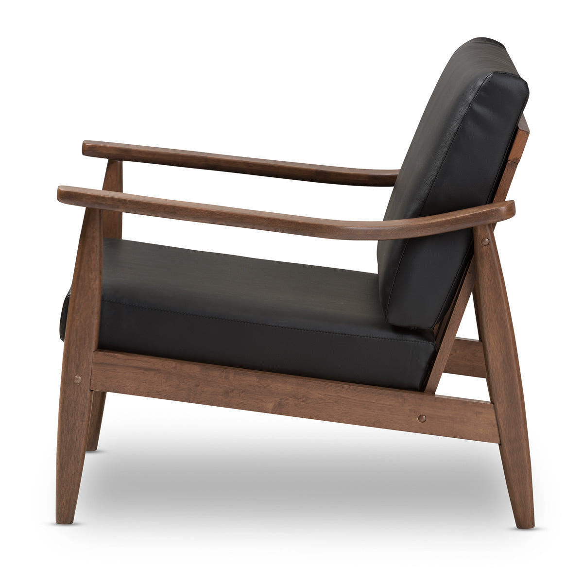 Baxton Studio Venza Mid-Century Modern Walnut Wood Black Faux Leather Lounge Chair Baxton Studio-chairs-Minimal And Modern - 4