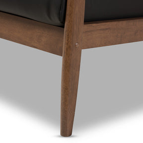Baxton Studio Venza Mid-Century Modern Walnut Wood Black Faux Leather Lounge Chair Baxton Studio-chairs-Minimal And Modern - 7