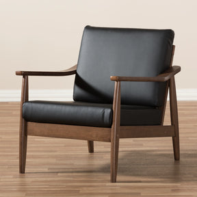 Baxton Studio Venza Mid-Century Modern Walnut Wood Black Faux Leather Lounge Chair Baxton Studio-chairs-Minimal And Modern - 8