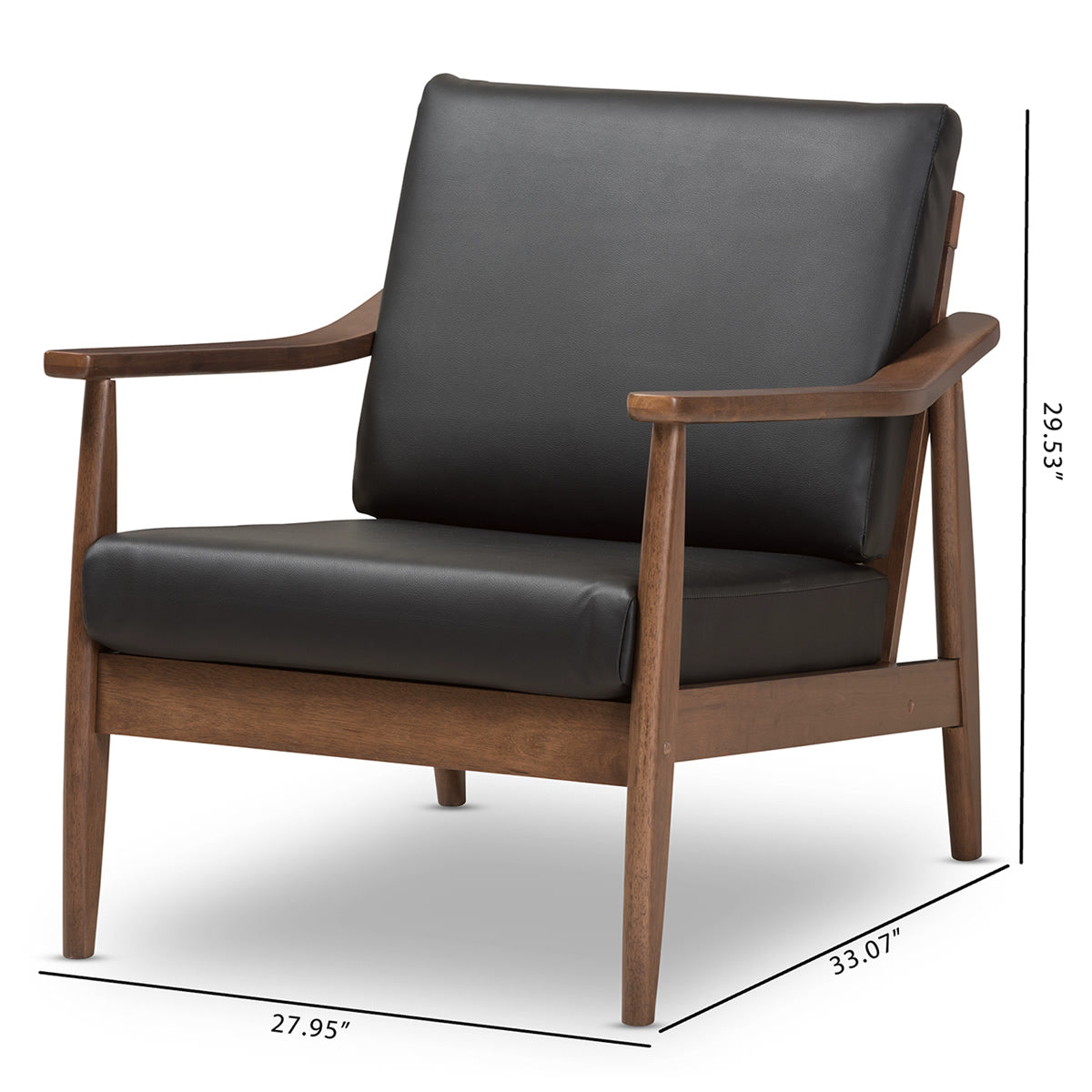 Baxton Studio Venza Mid-Century Modern Walnut Wood Black Faux Leather Lounge Chair Baxton Studio-chairs-Minimal And Modern - 9