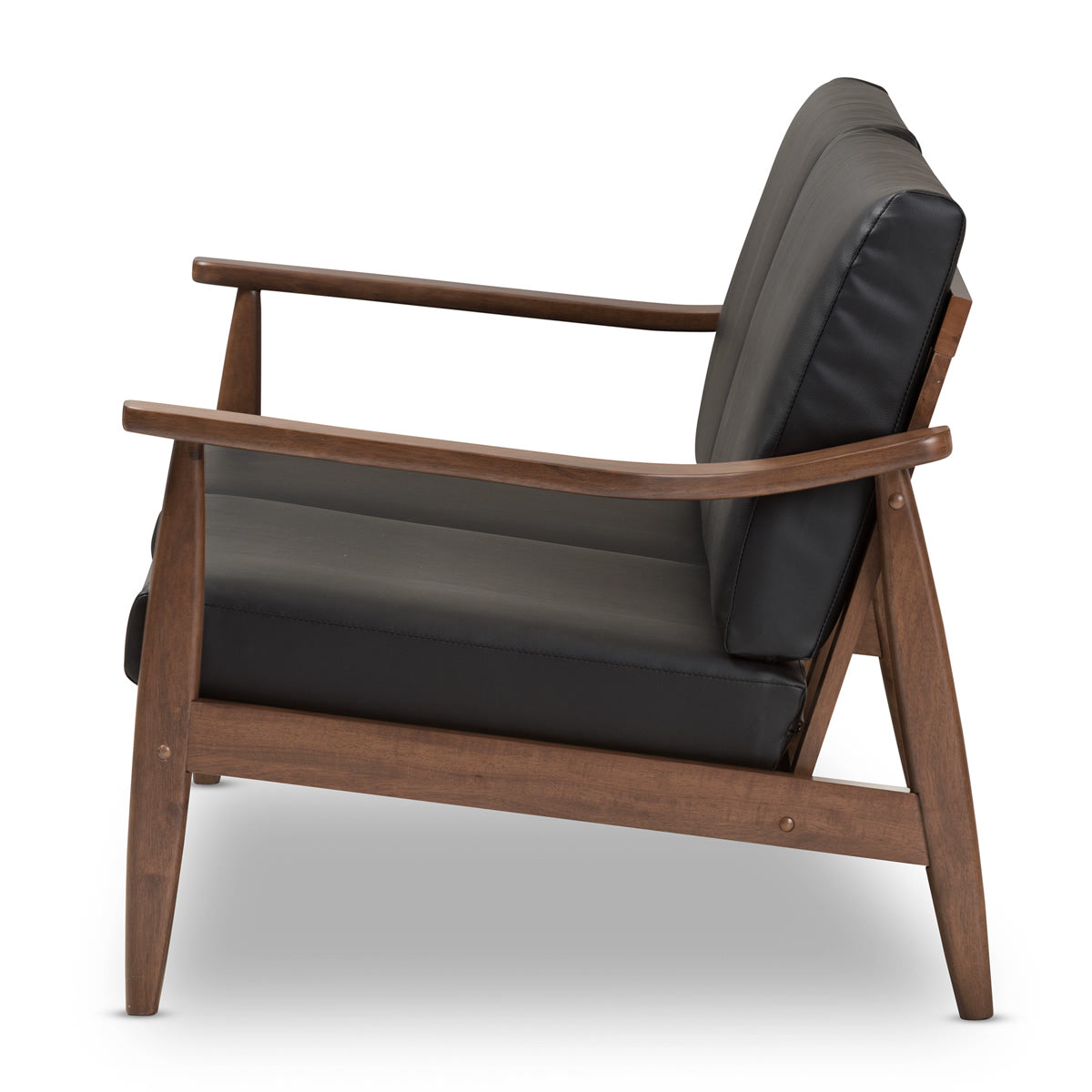 Baxton Studio Venza Mid-Century Modern Walnut Wood Black Faux Leather 2-Seater Loveseat Baxton Studio-sofas-Minimal And Modern - 4