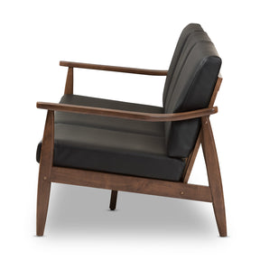 Baxton Studio Venza Mid-Century Modern Walnut Wood Black Faux Leather 3-Seater Sofa Baxton Studio-sofas-Minimal And Modern - 4