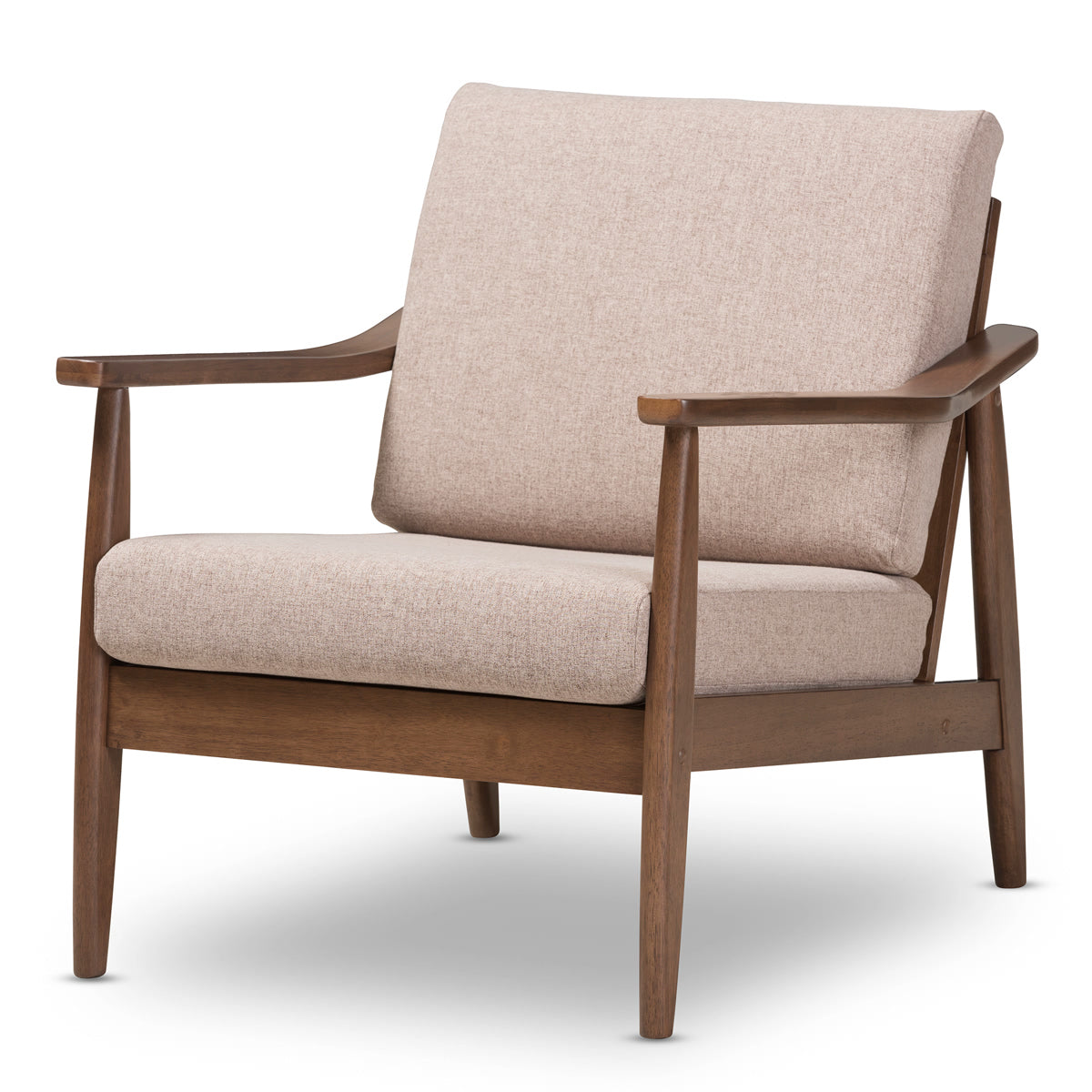 Baxton Studio Venza Mid-Century Modern Walnut Wood Light Brown Fabric Upholstered Lounge Chair Baxton Studio-chairs-Minimal And Modern - 2