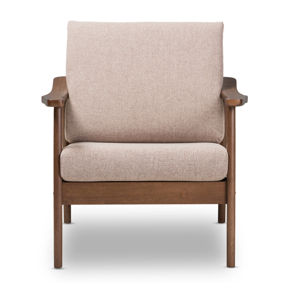 Baxton Studio Venza Mid-Century Modern Walnut Wood Light Brown Fabric Upholstered Lounge Chair Baxton Studio-chairs-Minimal And Modern - 3