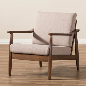 Baxton Studio Venza Mid-Century Modern Walnut Wood Light Brown Fabric Upholstered Lounge Chair Baxton Studio-chairs-Minimal And Modern - 8