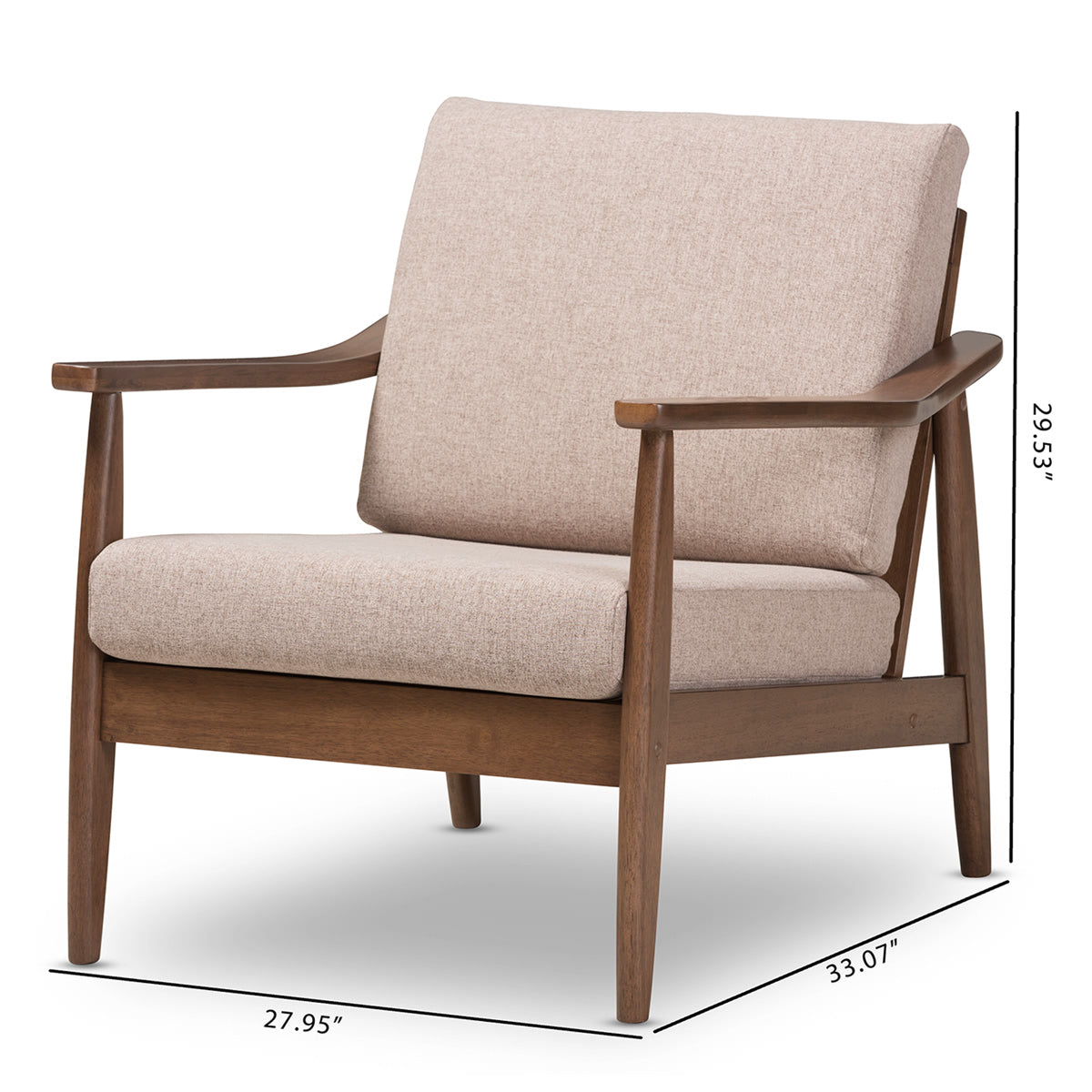 Baxton Studio Venza Mid-Century Modern Walnut Wood Light Brown Fabric Upholstered Lounge Chair Baxton Studio-chairs-Minimal And Modern - 9