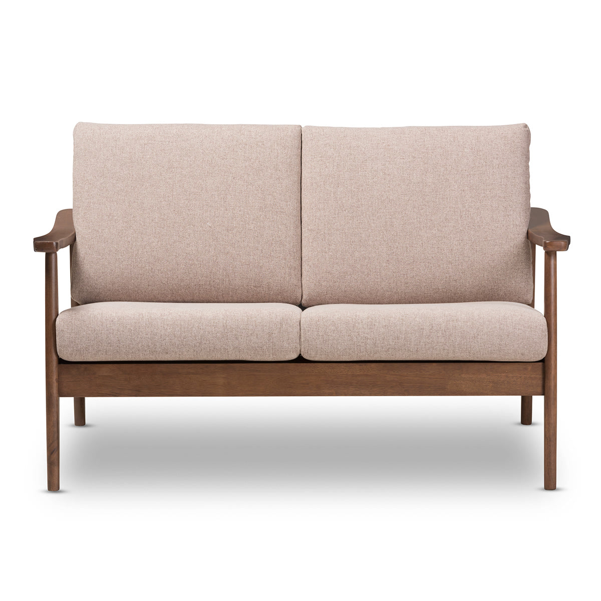 Baxton Studio Venza Mid-Century Modern Walnut Wood Light Brown Fabric Upholstered 2-Seater Loveseat Baxton Studio-sofas-Minimal And Modern - 3