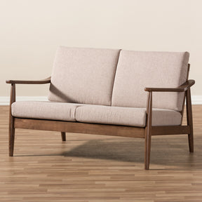 Baxton Studio Venza Mid-Century Modern Walnut Wood Light Brown Fabric Upholstered 2-Seater Loveseat Baxton Studio-sofas-Minimal And Modern - 8