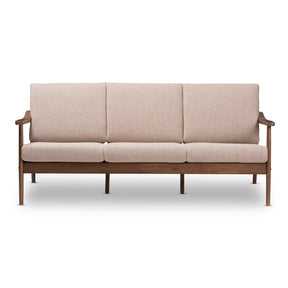 Baxton Studio Venza Mid-Century Modern Walnut Wood Light Brown Fabric Upholstered 3-Seater Sofa Baxton Studio-sofas-Minimal And Modern - 3