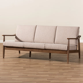 Baxton Studio Venza Mid-Century Modern Walnut Wood Light Brown Fabric Upholstered 3-Seater Sofa Baxton Studio-sofas-Minimal And Modern - 8