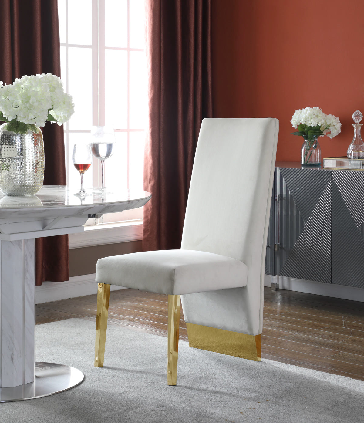 Meridian Furniture Porsha Cream Velvet Dining Chair - Set of 2