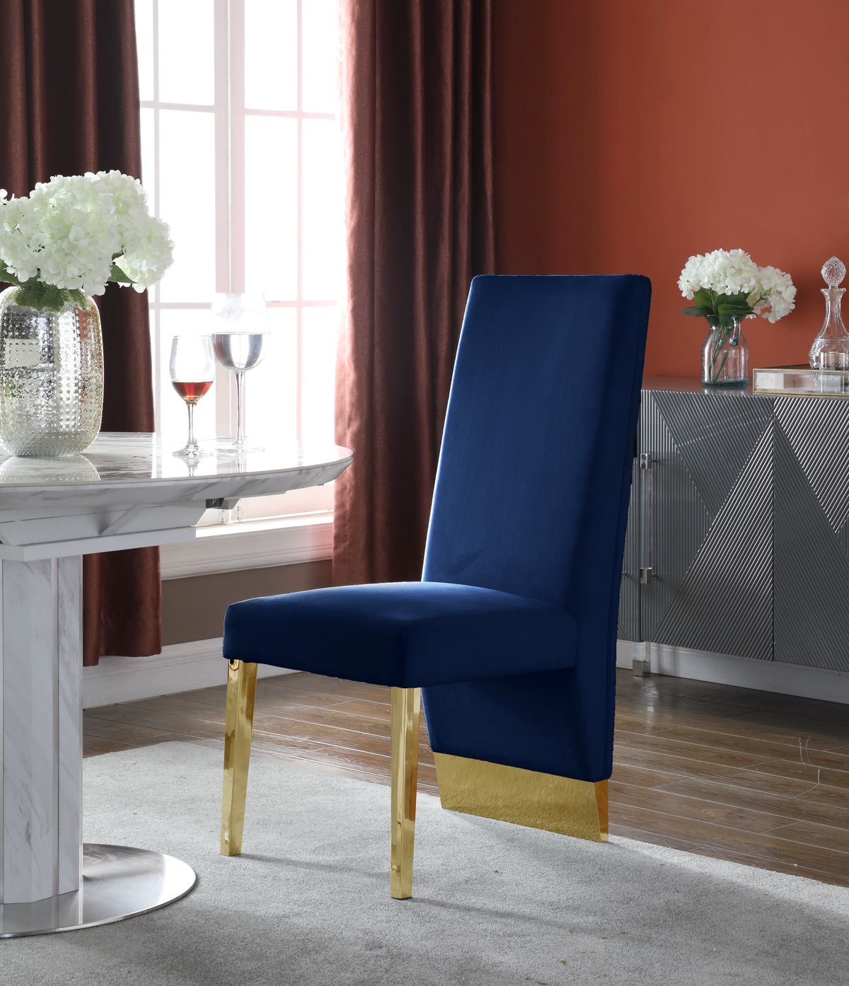 Meridian Furniture Porsha Navy Velvet Dining Chair - Set of 2