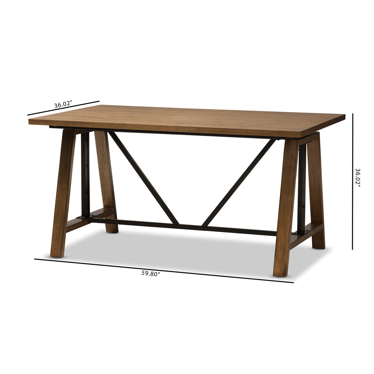 Baxton Studio Nico Rustic Industrial Metal and Distressed Wood Adjustable Height Work Table Baxton Studio-Desks-Minimal And Modern - 12