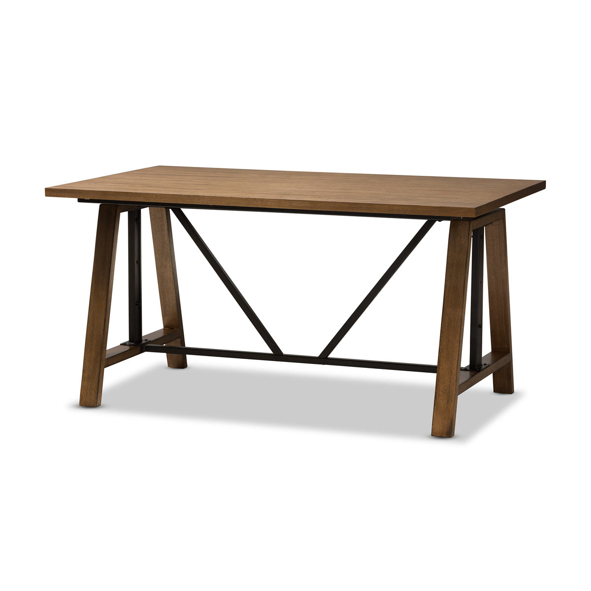 Baxton Studio Nico Rustic Industrial Metal and Distressed Wood Adjustable Height Work Table Baxton Studio-Desks-Minimal And Modern - 2