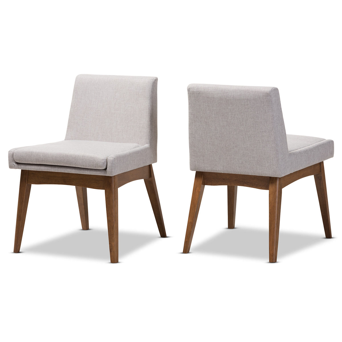Baxton Studio Nexus Mid-Century Modern Walnut Wood Finishing Greyish Beige Fabric Dining Side Chair (Set of 2) Baxton Studio-dining chair-Minimal And Modern - 2