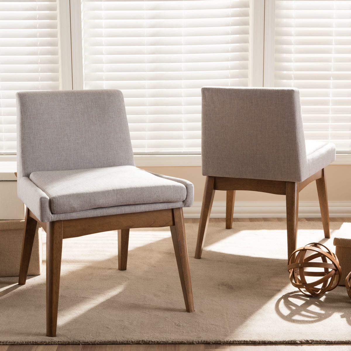 Baxton Studio Nexus Mid-Century Modern Walnut Wood Finishing Greyish Beige Fabric Dining Side Chair (Set of 2) Baxton Studio-dining chair-Minimal And Modern - 1