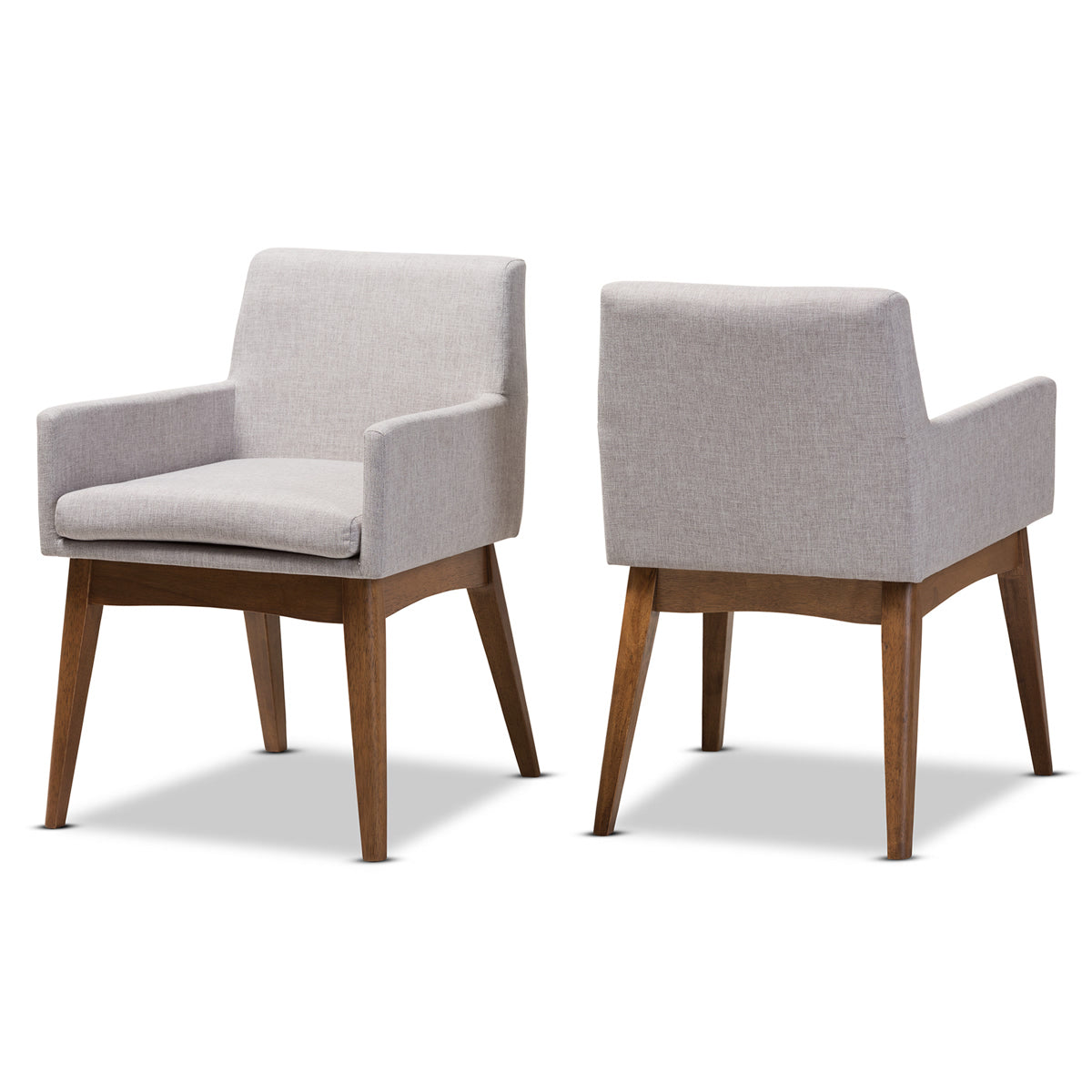 Baxton Studio Nexus Mid-Century Modern Walnut Wood Finishing Greyish Beige Fabric Dining Armchair (Set of 2) Baxton Studio-dining chair-Minimal And Modern - 2