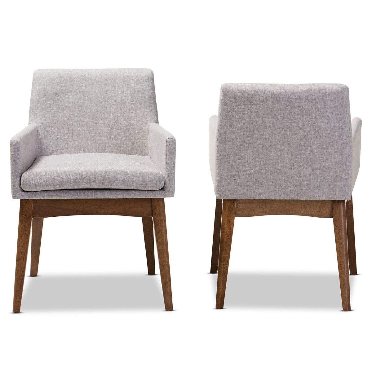 Baxton Studio Nexus Mid-Century Modern Walnut Wood Finishing Greyish Beige Fabric Dining Armchair (Set of 2) Baxton Studio-dining chair-Minimal And Modern - 3